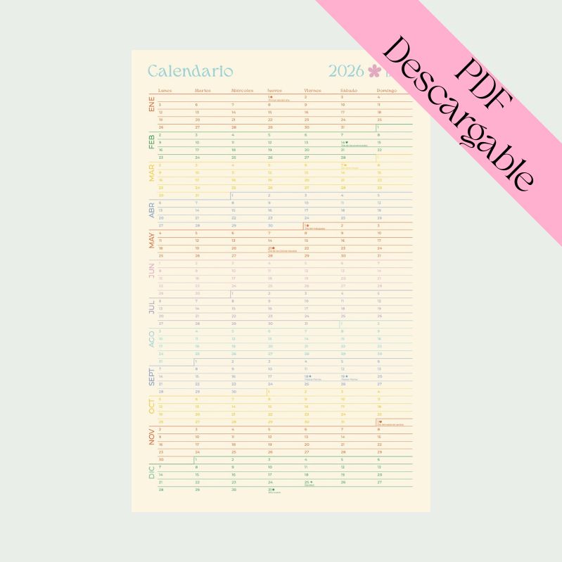 Calendario anual 2026 - Libros Bonitos