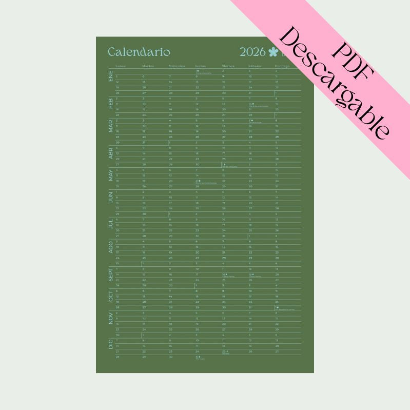 Calendario anual 2026 - Libros Bonitos