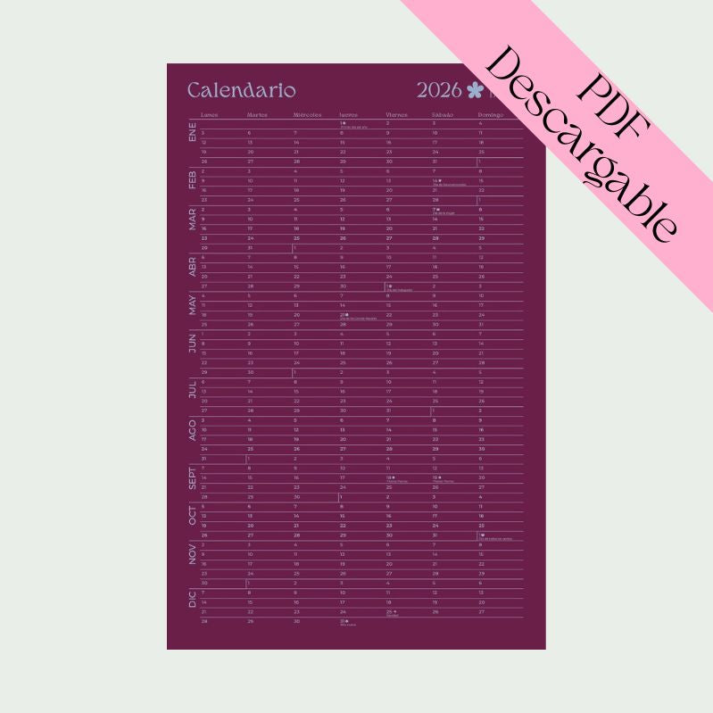 Calendario anual 2026 - Libros Bonitos