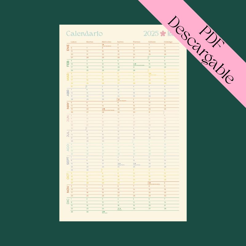 Calendario anual 2025 - Libros Bonitos