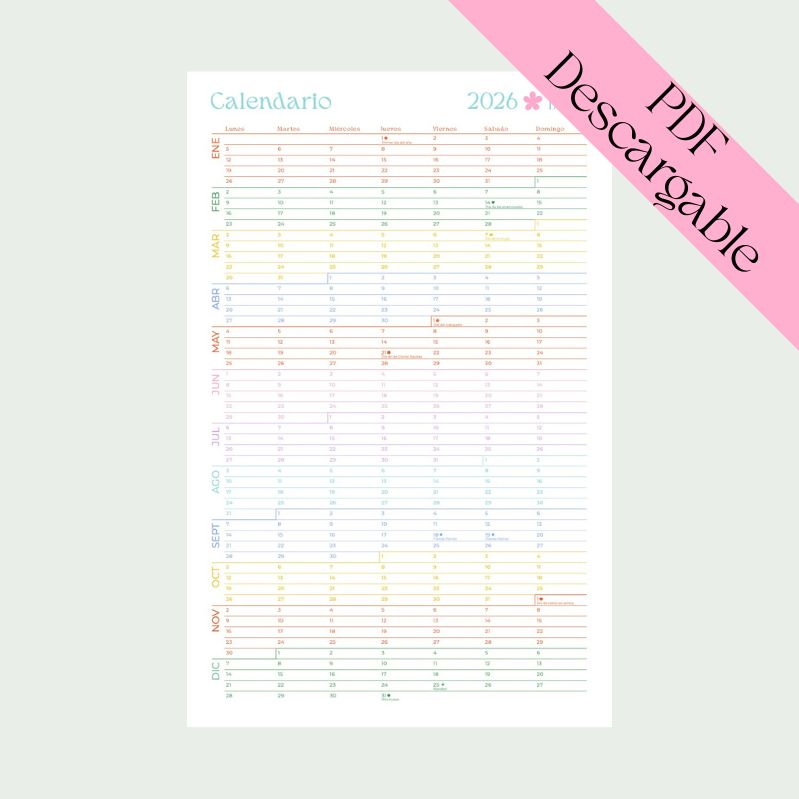 Calendario anual 2026 - Libros Bonitos